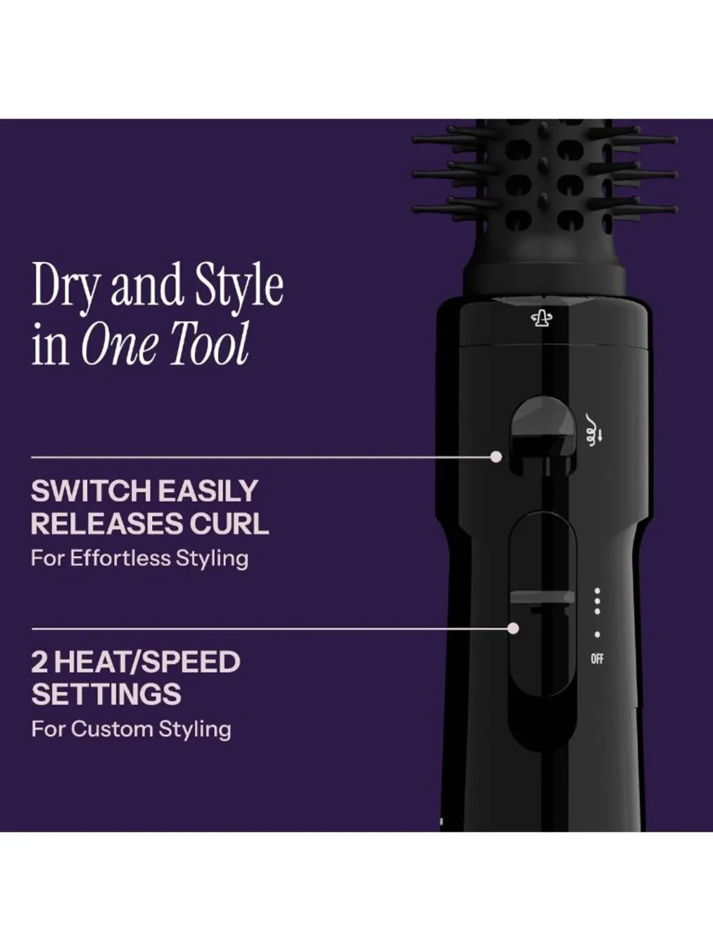 1.5” Hot Air Styling Brush - Lightweight, Frizz Control, 2 Heat/Speed Settings